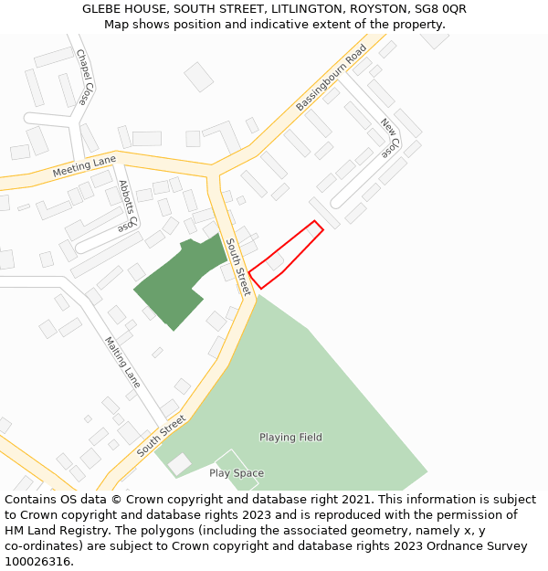 GLEBE HOUSE, SOUTH STREET, LITLINGTON, ROYSTON, SG8 0QR: Location map and indicative extent of plot