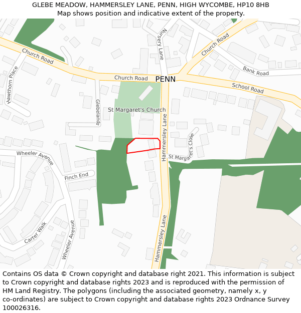 GLEBE MEADOW, HAMMERSLEY LANE, PENN, HIGH WYCOMBE, HP10 8HB: Location map and indicative extent of plot