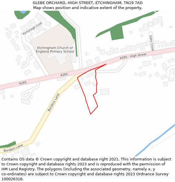 GLEBE ORCHARD, HIGH STREET, ETCHINGHAM, TN19 7AD: Location map and indicative extent of plot