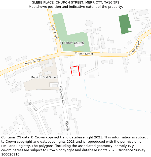 GLEBE PLACE, CHURCH STREET, MERRIOTT, TA16 5PS: Location map and indicative extent of plot