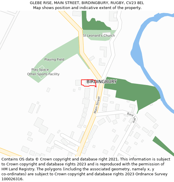 GLEBE RISE, MAIN STREET, BIRDINGBURY, RUGBY, CV23 8EL: Location map and indicative extent of plot
