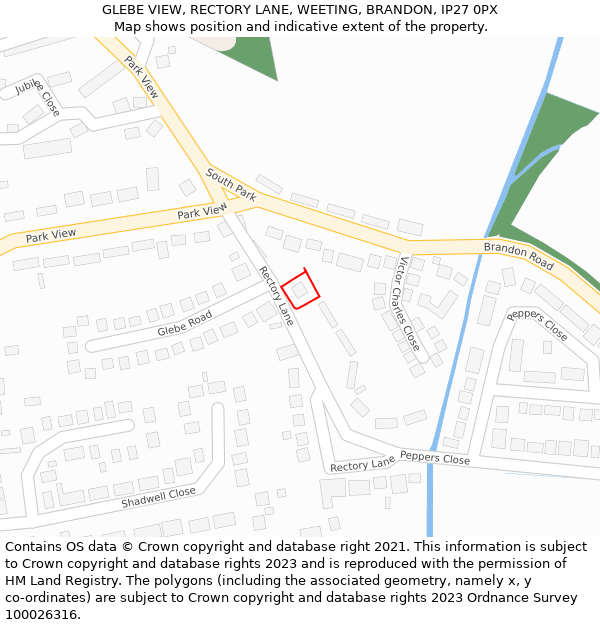 GLEBE VIEW, RECTORY LANE, WEETING, BRANDON, IP27 0PX: Location map and indicative extent of plot