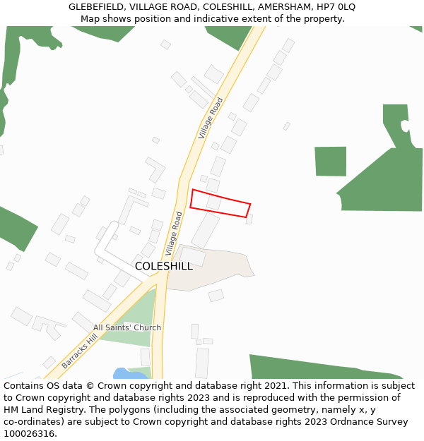GLEBEFIELD, VILLAGE ROAD, COLESHILL, AMERSHAM, HP7 0LQ: Location map and indicative extent of plot