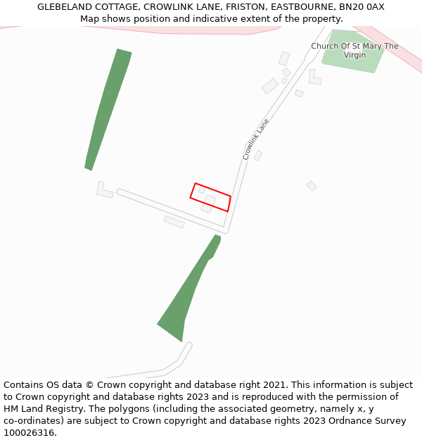 GLEBELAND COTTAGE, CROWLINK LANE, FRISTON, EASTBOURNE, BN20 0AX: Location map and indicative extent of plot