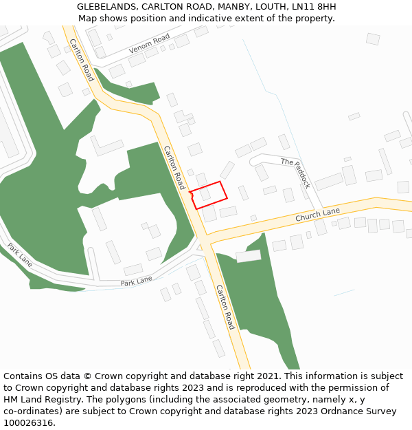 GLEBELANDS, CARLTON ROAD, MANBY, LOUTH, LN11 8HH: Location map and indicative extent of plot