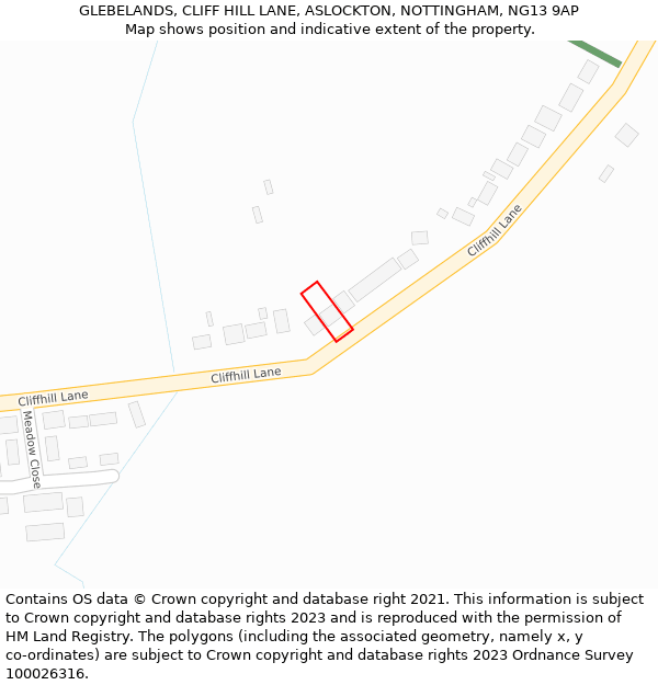 GLEBELANDS, CLIFF HILL LANE, ASLOCKTON, NOTTINGHAM, NG13 9AP: Location map and indicative extent of plot