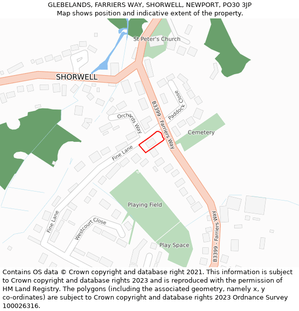 GLEBELANDS, FARRIERS WAY, SHORWELL, NEWPORT, PO30 3JP: Location map and indicative extent of plot