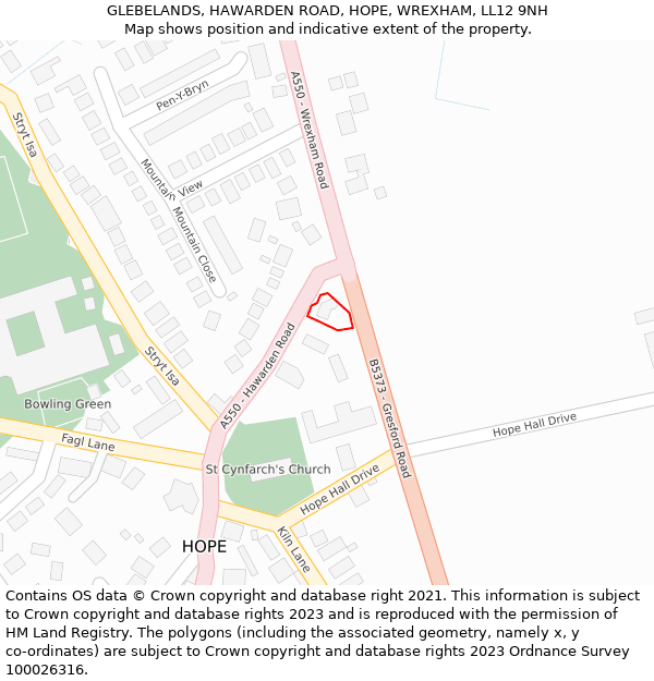 GLEBELANDS, HAWARDEN ROAD, HOPE, WREXHAM, LL12 9NH: Location map and indicative extent of plot