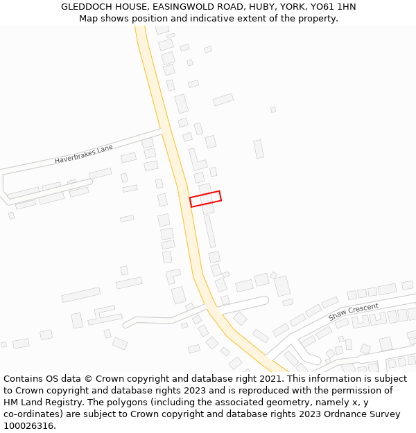 GLEDDOCH HOUSE, EASINGWOLD ROAD, HUBY, YORK, YO61 1HN: Location map and indicative extent of plot