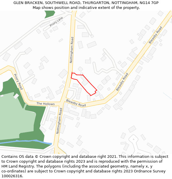 GLEN BRACKEN, SOUTHWELL ROAD, THURGARTON, NOTTINGHAM, NG14 7GP: Location map and indicative extent of plot