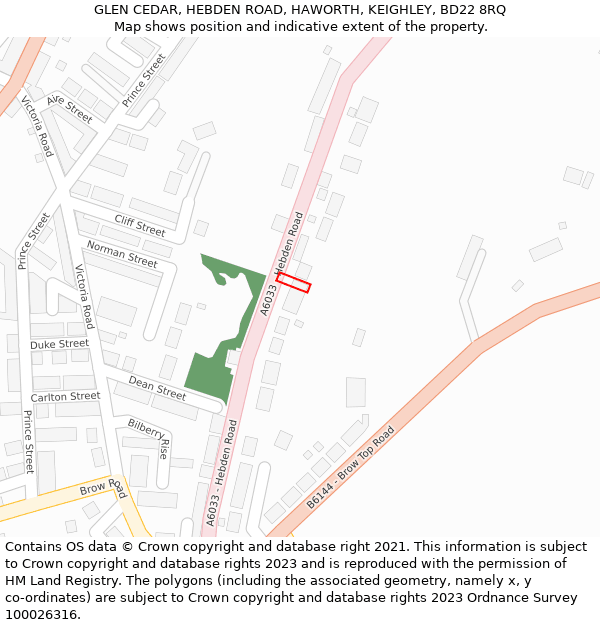 GLEN CEDAR, HEBDEN ROAD, HAWORTH, KEIGHLEY, BD22 8RQ: Location map and indicative extent of plot