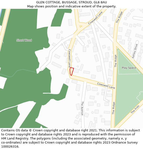 GLEN COTTAGE, BUSSAGE, STROUD, GL6 8AU: Location map and indicative extent of plot