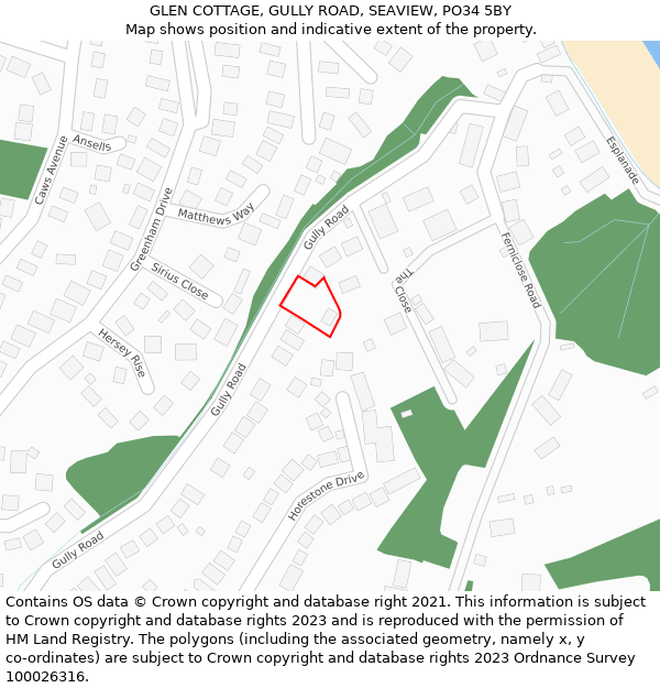 GLEN COTTAGE, GULLY ROAD, SEAVIEW, PO34 5BY: Location map and indicative extent of plot