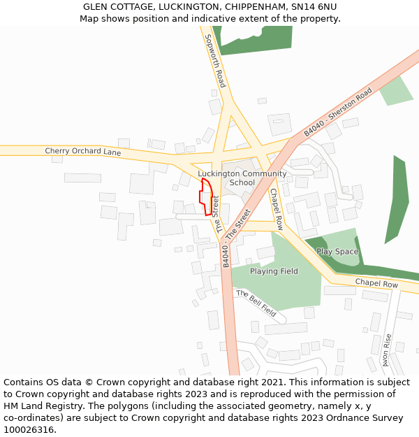 GLEN COTTAGE, LUCKINGTON, CHIPPENHAM, SN14 6NU: Location map and indicative extent of plot