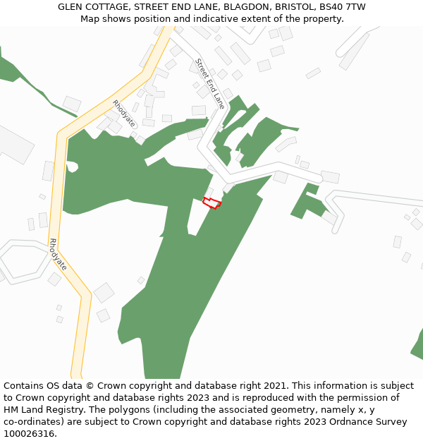 GLEN COTTAGE, STREET END LANE, BLAGDON, BRISTOL, BS40 7TW: Location map and indicative extent of plot