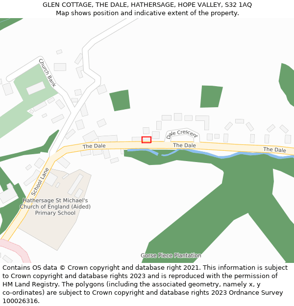 GLEN COTTAGE, THE DALE, HATHERSAGE, HOPE VALLEY, S32 1AQ: Location map and indicative extent of plot