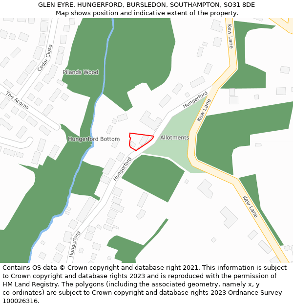 GLEN EYRE, HUNGERFORD, BURSLEDON, SOUTHAMPTON, SO31 8DE: Location map and indicative extent of plot