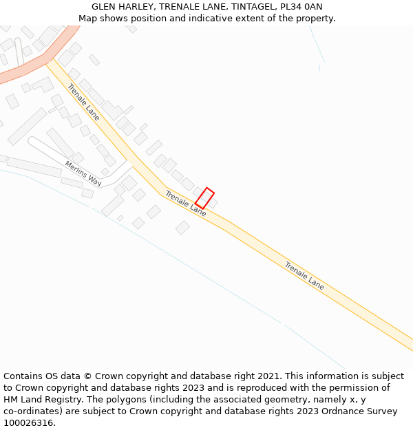 GLEN HARLEY, TRENALE LANE, TINTAGEL, PL34 0AN: Location map and indicative extent of plot