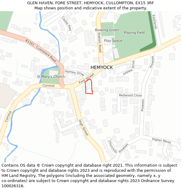 GLEN HAVEN, FORE STREET, HEMYOCK, CULLOMPTON, EX15 3RF: Location map and indicative extent of plot