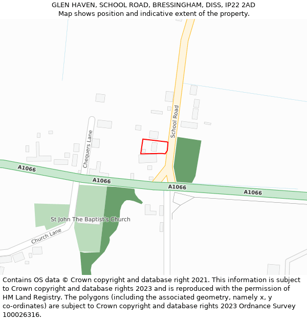 GLEN HAVEN, SCHOOL ROAD, BRESSINGHAM, DISS, IP22 2AD: Location map and indicative extent of plot