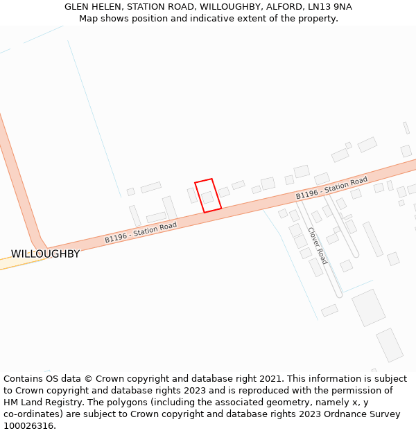 GLEN HELEN, STATION ROAD, WILLOUGHBY, ALFORD, LN13 9NA: Location map and indicative extent of plot