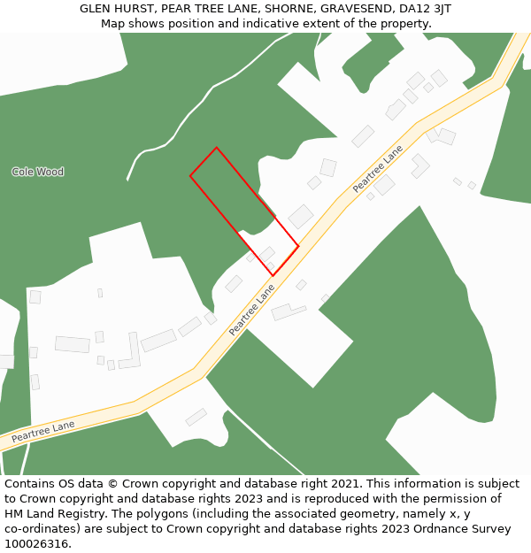 GLEN HURST, PEAR TREE LANE, SHORNE, GRAVESEND, DA12 3JT: Location map and indicative extent of plot