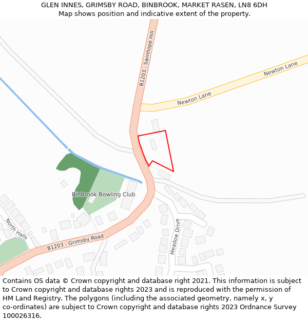 GLEN INNES, GRIMSBY ROAD, BINBROOK, MARKET RASEN, LN8 6DH: Location map and indicative extent of plot