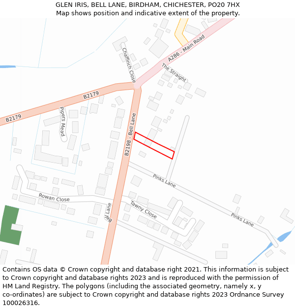 GLEN IRIS, BELL LANE, BIRDHAM, CHICHESTER, PO20 7HX: Location map and indicative extent of plot