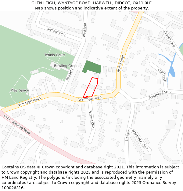 GLEN LEIGH, WANTAGE ROAD, HARWELL, DIDCOT, OX11 0LE: Location map and indicative extent of plot