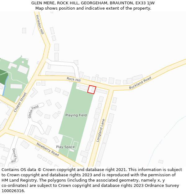 GLEN MERE, ROCK HILL, GEORGEHAM, BRAUNTON, EX33 1JW: Location map and indicative extent of plot