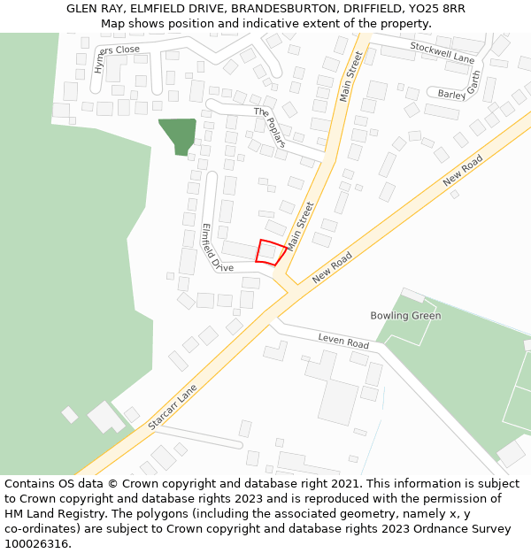 GLEN RAY, ELMFIELD DRIVE, BRANDESBURTON, DRIFFIELD, YO25 8RR: Location map and indicative extent of plot