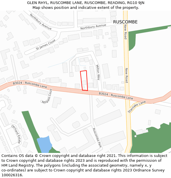 GLEN RHYL, RUSCOMBE LANE, RUSCOMBE, READING, RG10 9JN: Location map and indicative extent of plot