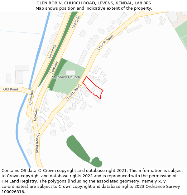 GLEN ROBIN, CHURCH ROAD, LEVENS, KENDAL, LA8 8PS: Location map and indicative extent of plot