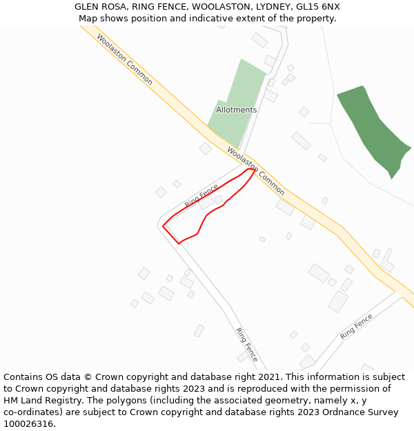 GLEN ROSA, RING FENCE, WOOLASTON, LYDNEY, GL15 6NX: Location map and indicative extent of plot