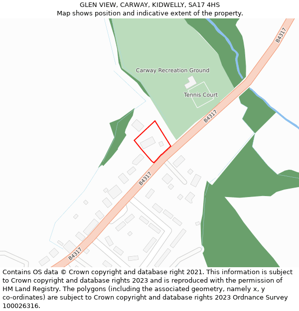 GLEN VIEW, CARWAY, KIDWELLY, SA17 4HS: Location map and indicative extent of plot