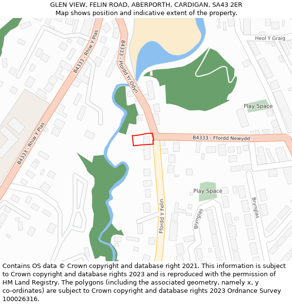 GLEN VIEW, FELIN ROAD, ABERPORTH, CARDIGAN, SA43 2ER: Location map and indicative extent of plot