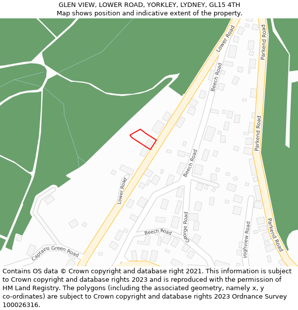 GLEN VIEW, LOWER ROAD, YORKLEY, LYDNEY, GL15 4TH: Location map and indicative extent of plot