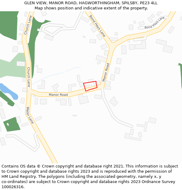 GLEN VIEW, MANOR ROAD, HAGWORTHINGHAM, SPILSBY, PE23 4LL: Location map and indicative extent of plot