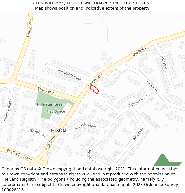 GLEN WILLIAMS, LEGGE LANE, HIXON, STAFFORD, ST18 0NU: Location map and indicative extent of plot