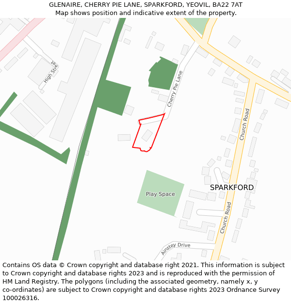 GLENAIRE, CHERRY PIE LANE, SPARKFORD, YEOVIL, BA22 7AT: Location map and indicative extent of plot