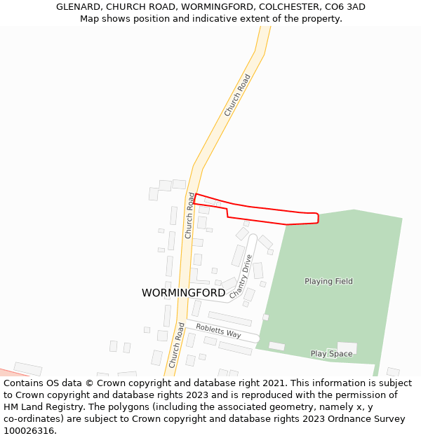 GLENARD, CHURCH ROAD, WORMINGFORD, COLCHESTER, CO6 3AD: Location map and indicative extent of plot