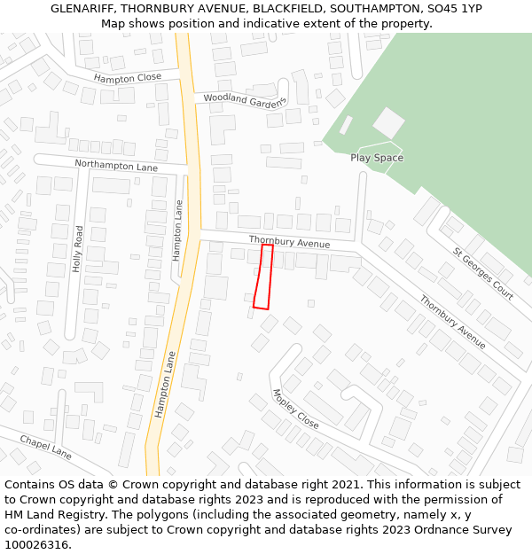 GLENARIFF, THORNBURY AVENUE, BLACKFIELD, SOUTHAMPTON, SO45 1YP: Location map and indicative extent of plot