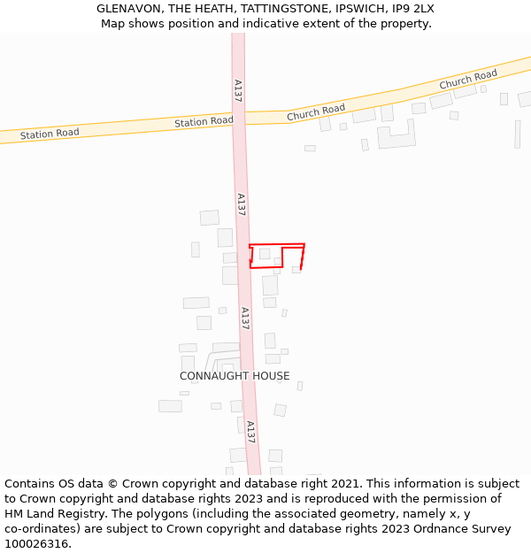 GLENAVON, THE HEATH, TATTINGSTONE, IPSWICH, IP9 2LX: Location map and indicative extent of plot