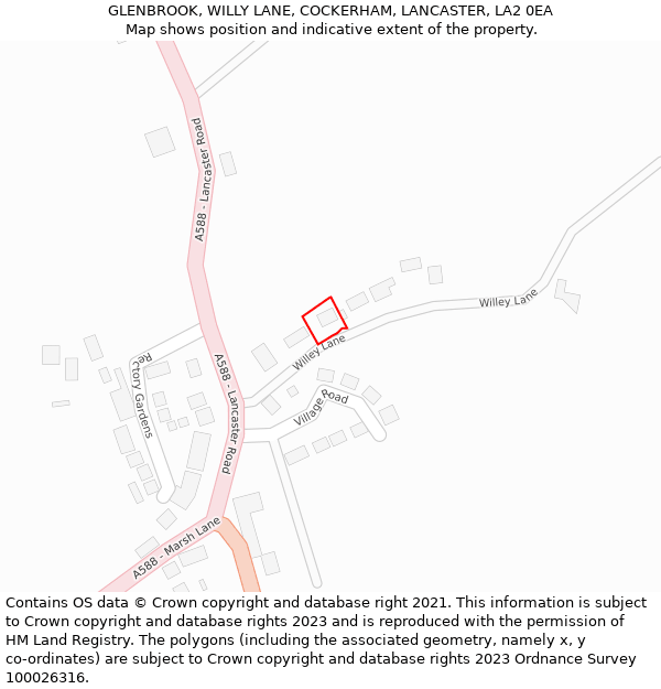 GLENBROOK, WILLY LANE, COCKERHAM, LANCASTER, LA2 0EA: Location map and indicative extent of plot