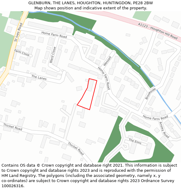 GLENBURN, THE LANES, HOUGHTON, HUNTINGDON, PE28 2BW: Location map and indicative extent of plot