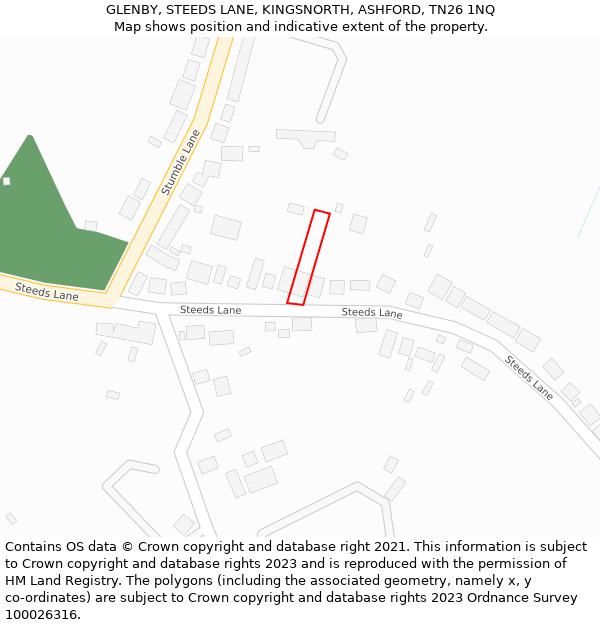 GLENBY, STEEDS LANE, KINGSNORTH, ASHFORD, TN26 1NQ: Location map and indicative extent of plot