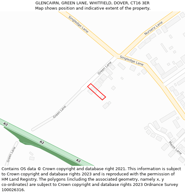 GLENCAIRN, GREEN LANE, WHITFIELD, DOVER, CT16 3ER: Location map and indicative extent of plot