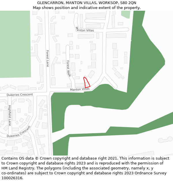 GLENCARRON, MANTON VILLAS, WORKSOP, S80 2QN: Location map and indicative extent of plot