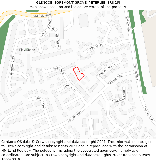 GLENCOE, EGREMONT GROVE, PETERLEE, SR8 1PJ: Location map and indicative extent of plot