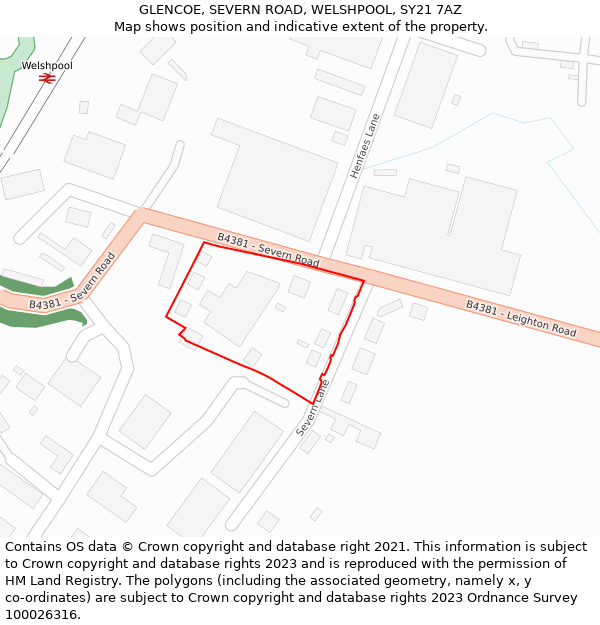 GLENCOE, SEVERN ROAD, WELSHPOOL, SY21 7AZ: Location map and indicative extent of plot